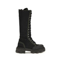 Ganni Black Cotton Lace-Up Boots